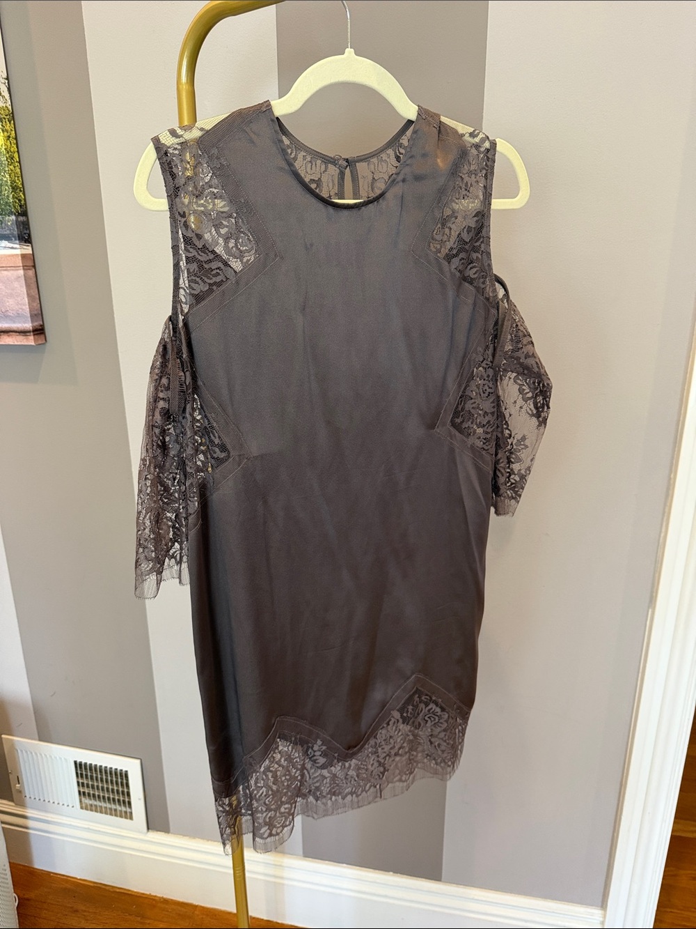 Michelle Mason Cold Lace Shoulder Slip Silk Blend in Truffle